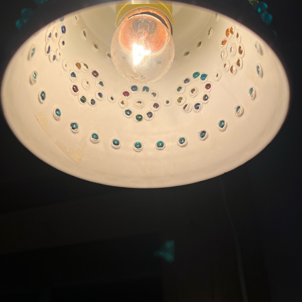 Vintage Boho Small Swag Lamp • Beaded Plastic Pendant Light • Plug-In - Picture 8 of 10